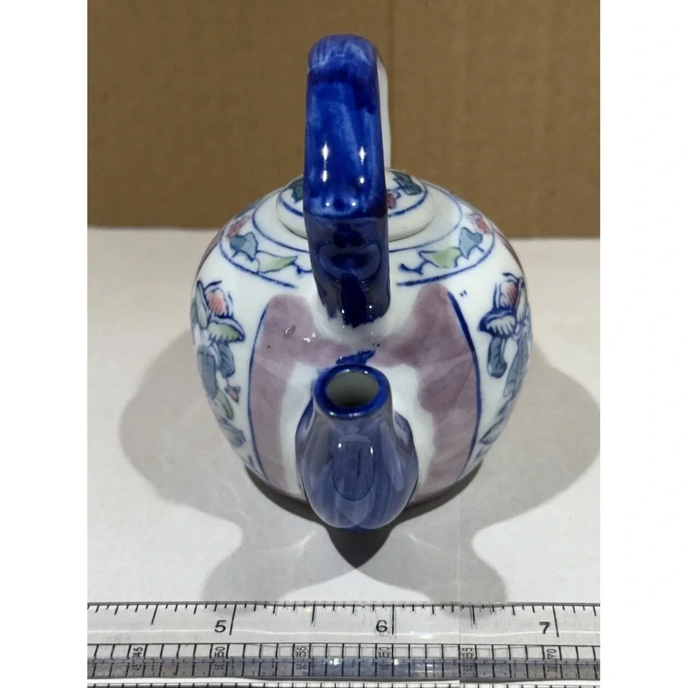Vtg BEN RICKERT Miniature Teapot with Lid‎ SIGNED Round Shape Asian Style